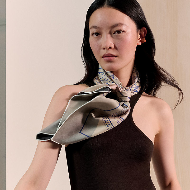 Grand Tralala double face scarf 90 - Brown | Hermès USA Grand Tralala double face scarf 90 - Brown | Hermès USA